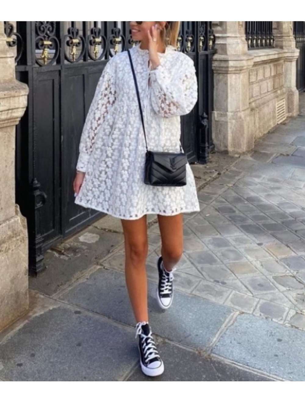 Zara white / Ivory Floral Lace babydoll heavy Tunic dress blogger fave M - Picture 1 of 16